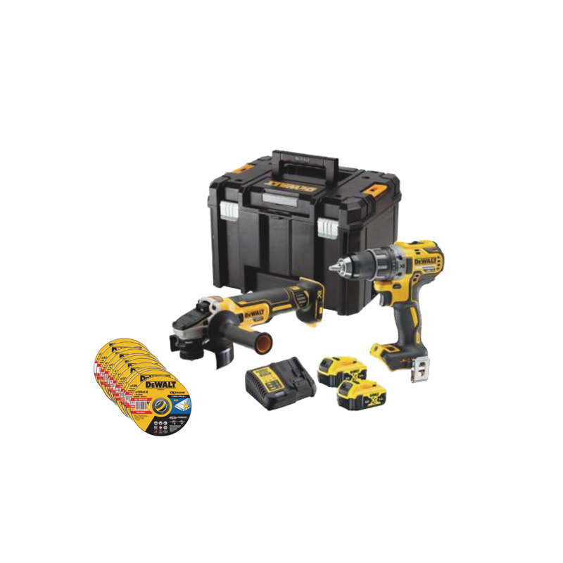 Kit 2 outils XR 18V 5Ah Lion Brushless + 25 disques Inox - DEWALT