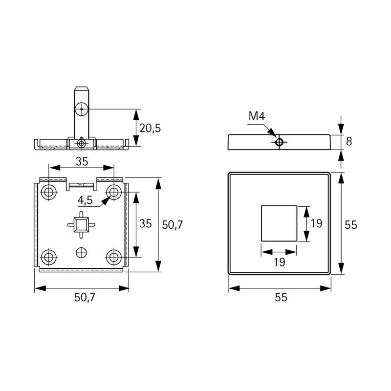 Cadro Fixation murale / Fixation au sol 55 x 55 mm